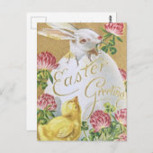 ヴィンテージイースターグリーティングバニーとシック ポストカード (正面/裏面)