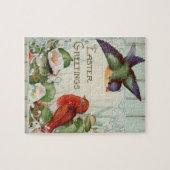 ヴィンテージイースターグリーティングバーズネストフ素朴ェンス ジグソーパズル (横)