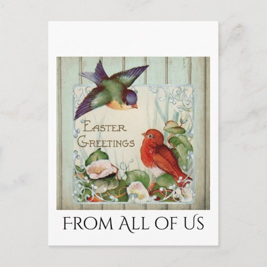 ヴィンテージイースターグリーティングバーズネストフ素朴ェンス ポストカード (正面)