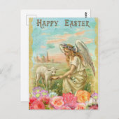 ヴィンテージイースターグリーティング春エンジェルラム ポストカード (正面/裏面)