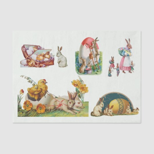 ヴィンテージイースターコラージュとバニーとチキン 薄葉紙 (正面)