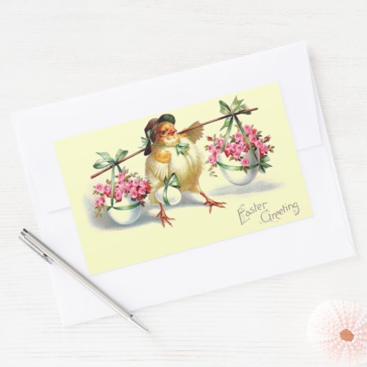 ヴィンテージイースターシック&エッグス 長方形シール (封筒)