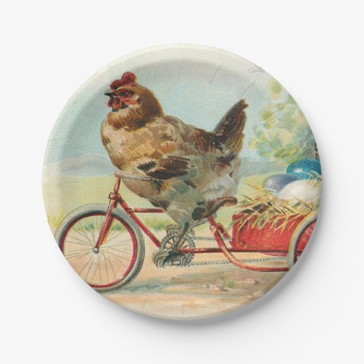 ヴィンテージイースターチキン自転車イースターエッグに乗る ペーパープレート (正面)