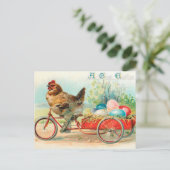 ヴィンテージイースターチキン自転車イースターエッグに乗る ポストカード (スタンド正面)