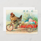 ヴィンテージイースターチキン自転車イースターエッグに乗る ポストカード (正面/裏面)