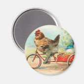 ヴィンテージイースターチキン自転車イースターエッグに乗る マグネット (正面/裏面)