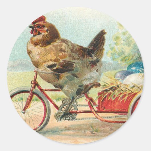 ヴィンテージイースターチキン自転車イースターエッグに乗る ラウンドシール (正面)