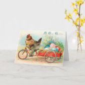 ヴィンテージイースターチキン，自転車イースターエッグに乗る カード (黄色い花)