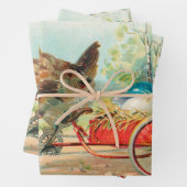 ヴィンテージイースターチキン，自転車イースターエッグに乗る ラッピングペーパーシート (インサイチュ)