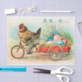 ヴィンテージイースターチキン，自転車イースターエッグに乗る 薄葉紙 (クラフト)