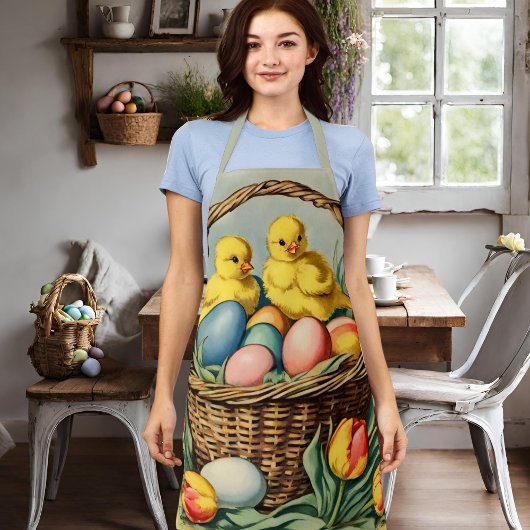 ヴィンテージイースターチックスとチューリップ エプロン