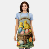 ヴィンテージイースターチックスとチューリップ エプロン (着用した状態)