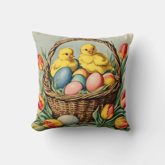ヴィンテージイースターチックスとチューリップ クッション (正面)
