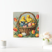 ヴィンテージイースターチックスとチューリップ スクエア壁時計 (ホーム)