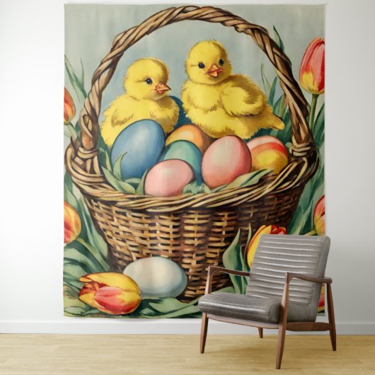 ヴィンテージイースターチックスとチューリップ タペストリー (インサイチュ)