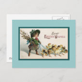 ヴィンテージイースターチックスと女の子が歩く シーズンポストカード (正面/裏面)