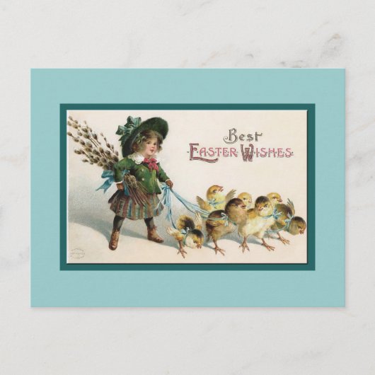 ヴィンテージイースターチックスと女の子が歩く シーズンポストカード (正面)