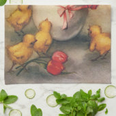 ヴィンテージイースターチックスと赤いチューリップの花 キッチンタオル (折り畳み)