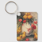 ヴィンテージイースターチックスと赤いチューリップの花 キーホルダー (正面)