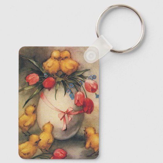 ヴィンテージイースターチックスと赤いチューリップの花 キーホルダー (裏面)