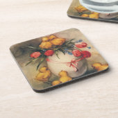 ヴィンテージイースターチックスと赤いチューリップの花 コースター (左側)