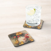 ヴィンテージイースターチックスと赤いチューリップの花 コースター (右側)