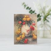 ヴィンテージイースターチックスと赤いチューリップの花 シーズンポストカード (スタンド正面)