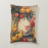 ヴィンテージイースターチックス、赤いチューリップの花を持つ卵 アクセントクッション (裏面(縦))