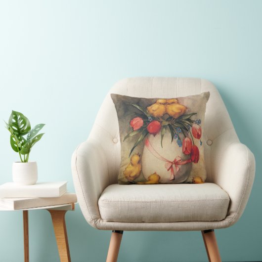 ヴィンテージイースターチックス、赤いチューリップの花を持つ卵 クッション (椅子)