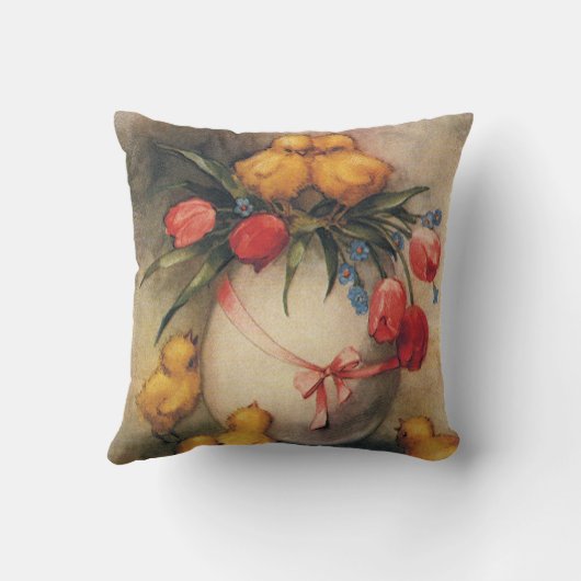 ヴィンテージイースターチックス、赤いチューリップの花を持つ卵 クッション (裏面)