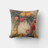 ヴィンテージイースターチックス、赤いチューリップの花を持つ卵 クッション (正面)