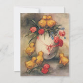 ヴィンテージイースターチックス、赤いチューリップの花を持つ卵 シーズンカード (正面)