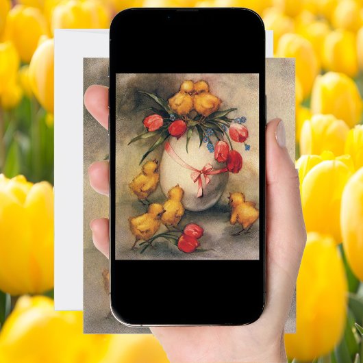 ヴィンテージイースターチックス、赤いチューリップの花を持つ卵 シーズンカード