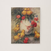 ヴィンテージイースターチックス、赤いチューリップの花を持つ卵 ジグソーパズル (縦)