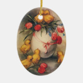 ヴィンテージイースターチックス、赤いチューリップの花を持つ卵 セラミックオーナメント (正面)