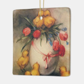 ヴィンテージイースターチックス、赤いチューリップの花を持つ卵 セラミックオーナメント (左)