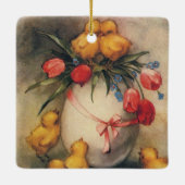 ヴィンテージイースターチックス、赤いチューリップの花を持つ卵 セラミックオーナメント (裏面)