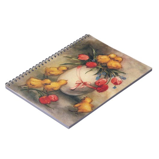 ヴィンテージイースターチックス、赤いチューリップの花を持つ卵 ノートブック (左側)