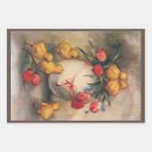 ヴィンテージイースターチックス、赤いチューリップの花を持つ卵 ラッピングペーパーシート (正面3)