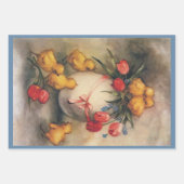 ヴィンテージイースターチックス、赤いチューリップの花を持つ卵 ラッピングペーパーシート (正面2)