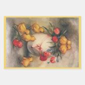 ヴィンテージイースターチックス、赤いチューリップの花を持つ卵 ラッピングペーパーシート (正面)