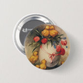 ヴィンテージイースターチックス、赤いチューリップの花を持つ卵 缶バッジ (正面&裏面)