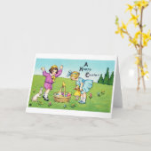 ヴィンテージイースターチャイルドバニーシック カード (黄色い花)