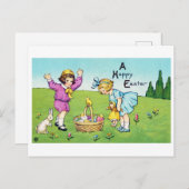 ヴィンテージイースターチャイルドバニーシック ポストカード (正面/裏面)