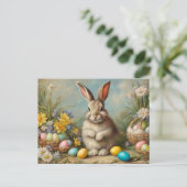 ヴィンテージイースターバケッツと復活祭バニー、花 シーズンポストカード (スタンド正面)