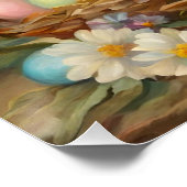 ヴィンテージイースターバケッツと復活祭バニー、花 ポスター (コーナー)