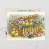 ヴィンテージイースターバスケット、卵と雛 ポストカード (正面/裏面)