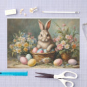 ヴィンテージイースターバニーとイースターエッグと花 薄葉紙 (クラフト)
