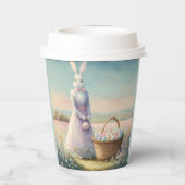 ヴィンテージイースターバニーとイースターエッグのバスケット 紙コップ (裏面)