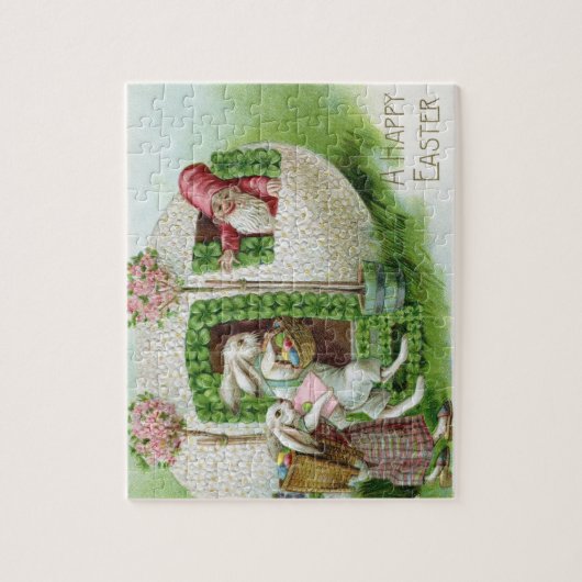 ヴィンテージイースターバニーとイースターエッグガーデン ジグソーパズル (縦)